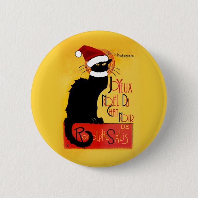 Le Chat Noir Santa Hat Christmas 6 Cm Round Badge (Front)