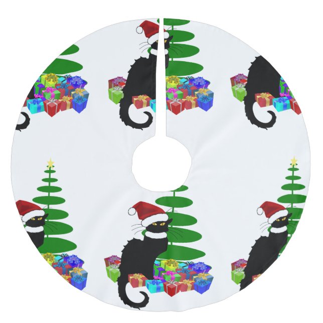 Le Chat Noir Santa Hat Christmas Brushed Polyester Tree Skirt (Front)
