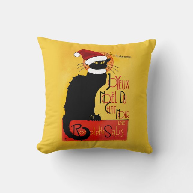 Le Chat Noir Santa Hat Christmas Cushion (Front)
