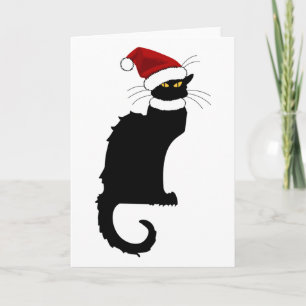 Le Chat Noir Santa Hat Christmas Holiday Card