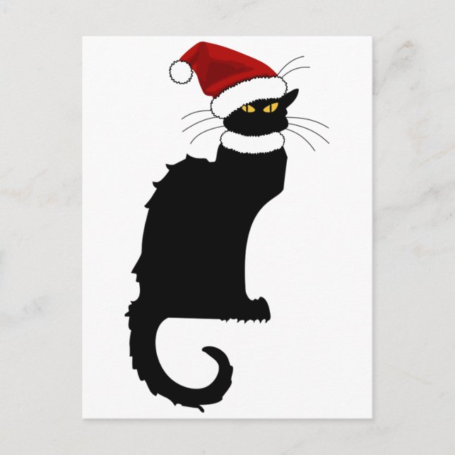 Le Chat Noir Santa Hat Christmas Holiday Postcard (Front)