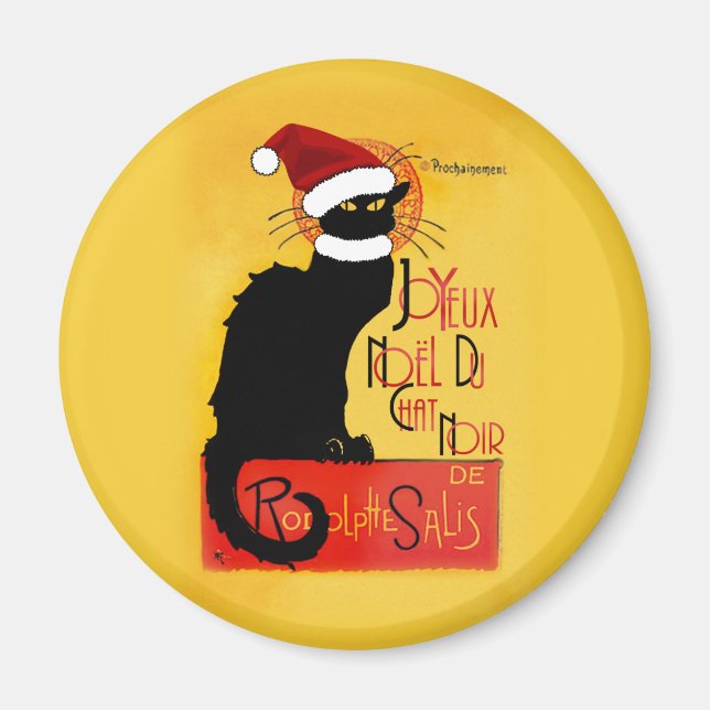 Le Chat Noir Santa Hat Christmas Magnet (Front)