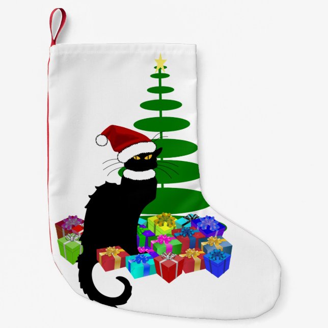 Le Chat Noir Santa Hat Christmas Small Christmas Stocking (Front)