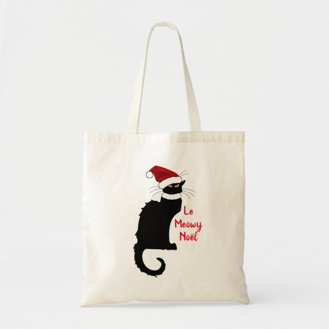 Le Chat Noir Santa Hat Christmas Tote Bag (Front)