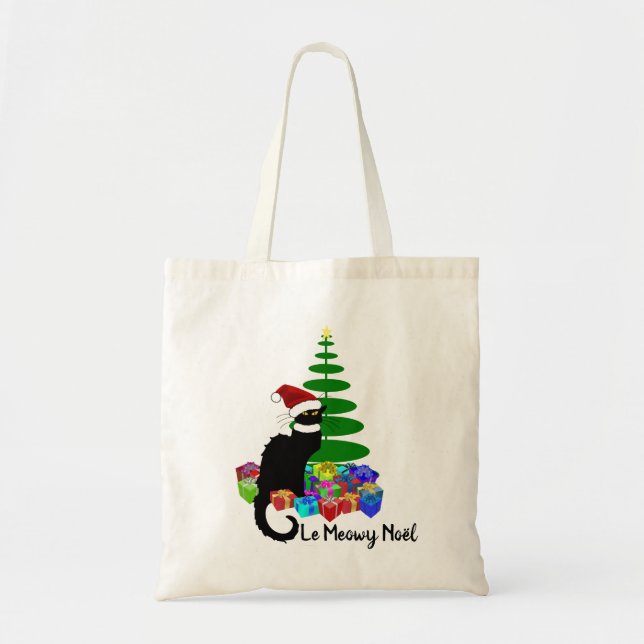 Le Chat Noir Santa Hat Christmas Tote Bag (Front)