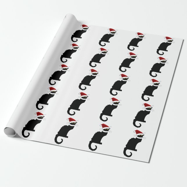 Le Chat Noir Santa Hat Christmas Wrapping Paper (Unrolled)