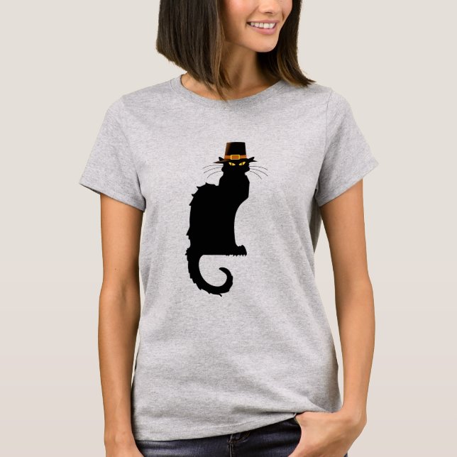 Le Chat Noir Thanksgiving Pilgrim Hat T-Shirt (Front)