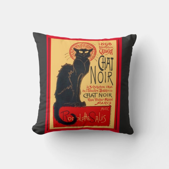 Le Chat Noir, The Black Cat, Art Pillow (Front)