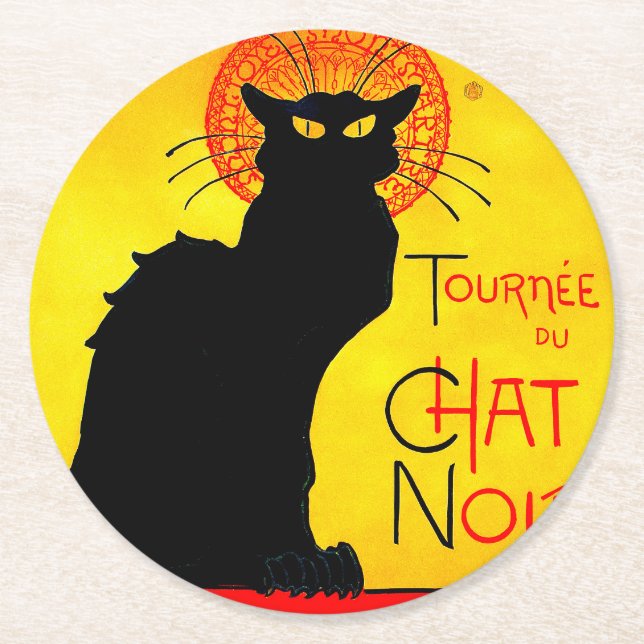 Le Chat Noir Vintage Round Paper Coaster (Front)