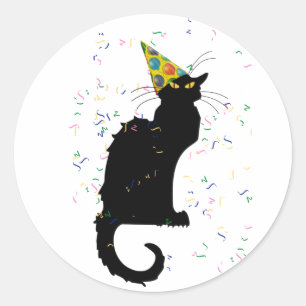 Le Chat Party Hat & Confetti Classic Round Sticker