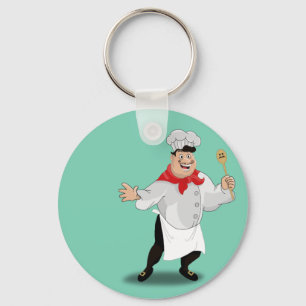 Le chef french cartoon kitchen cook art moustache key ring