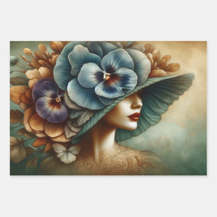 Le Femme Blue Pansy Decoupage Wrapping Gift Paper