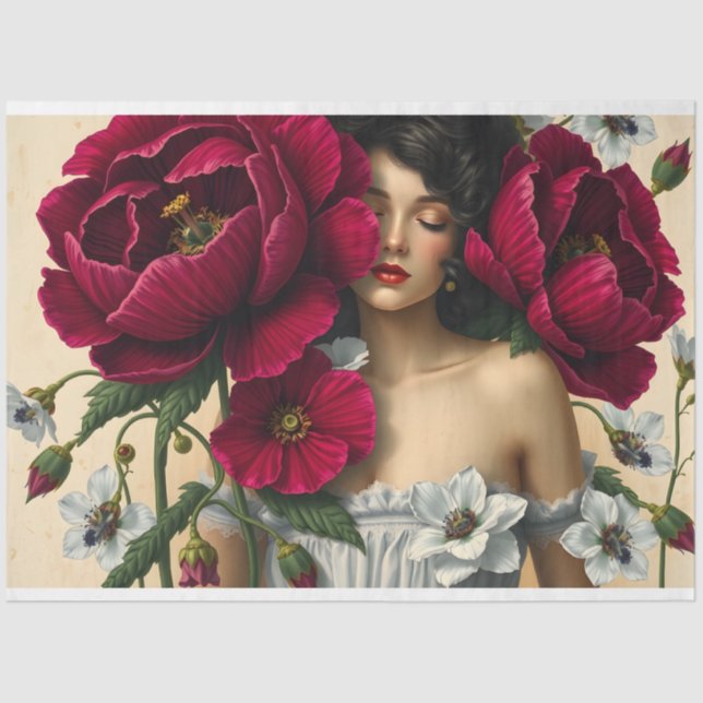 Le Femme Victorian Beauty Romance Poppy Decoupage  Tissue Paper (Front)