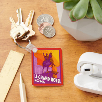 Le Grand Hotel Roma Statue, Italy, Vintage Travel Key Ring