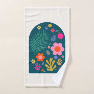 Le Jardin 05 Abstract Flowers Navy Blue Floral Bath Towel Set