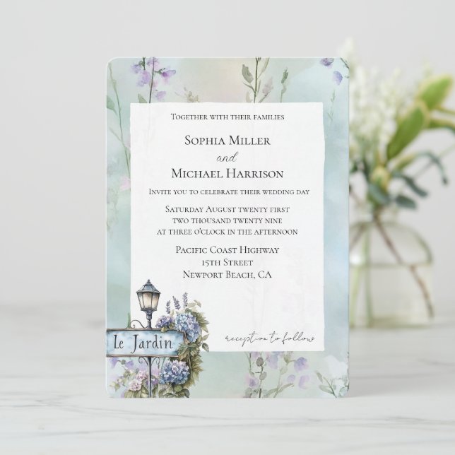 Le Jardin (the garden) Pretty Floral Wedding Invitation (Standing Front)