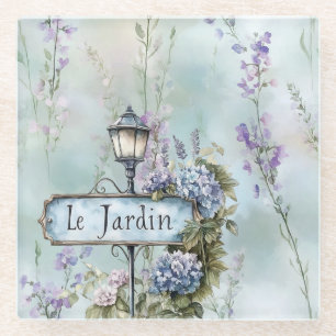 Le Jardin (the garden) Pretty Purple Flowers Glass Coaster