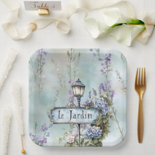 Le Jardin (the garden) Pretty Purple Flowers Paper Plate