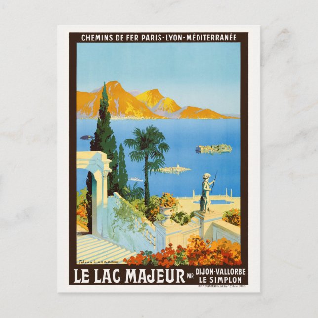 Le Lac Majeur France Vintage Poster 1913 Postcard (Front)