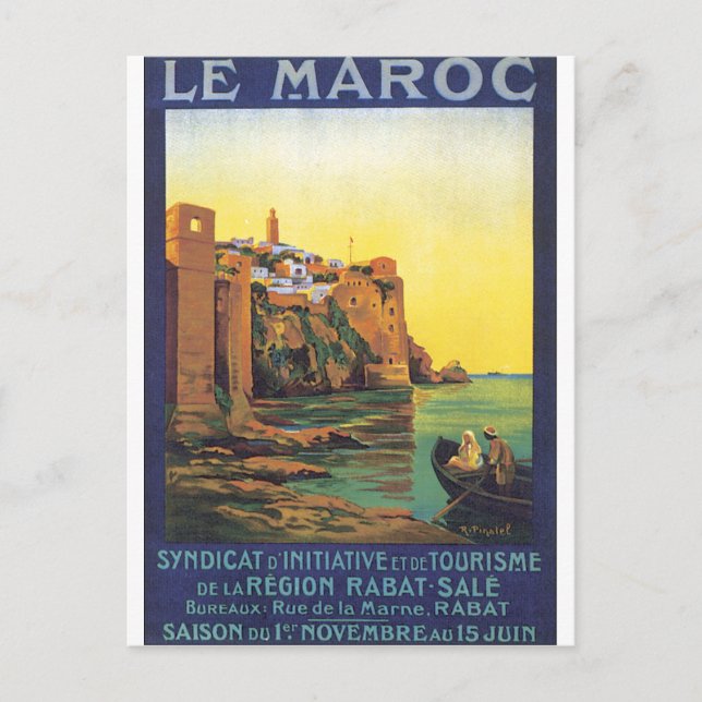 Le Maroc Vintage Travel Poster Postcard (Front)