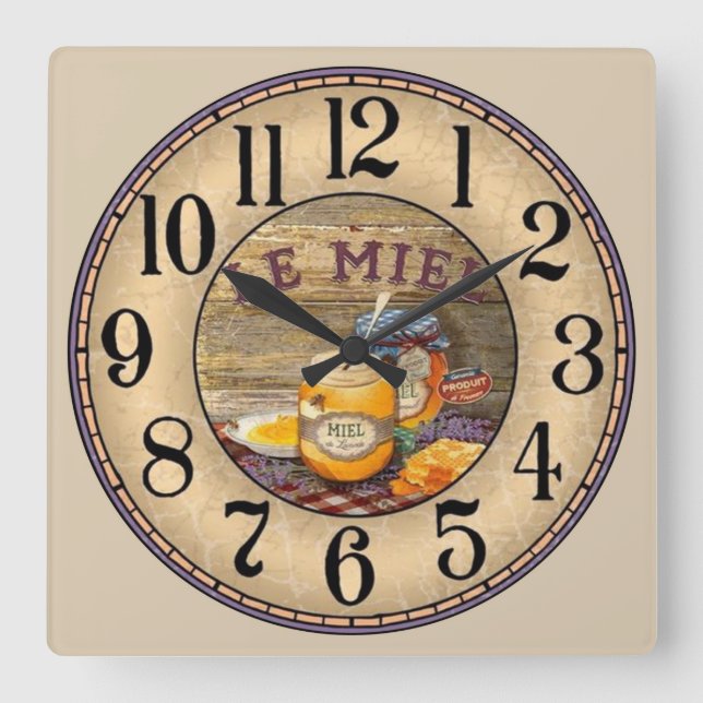 Le Miel (Honey) Square Wall Clock (Front)