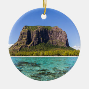 Le Morne Brabant Mauritius with sea panoramic Ceramic Tree Decoration