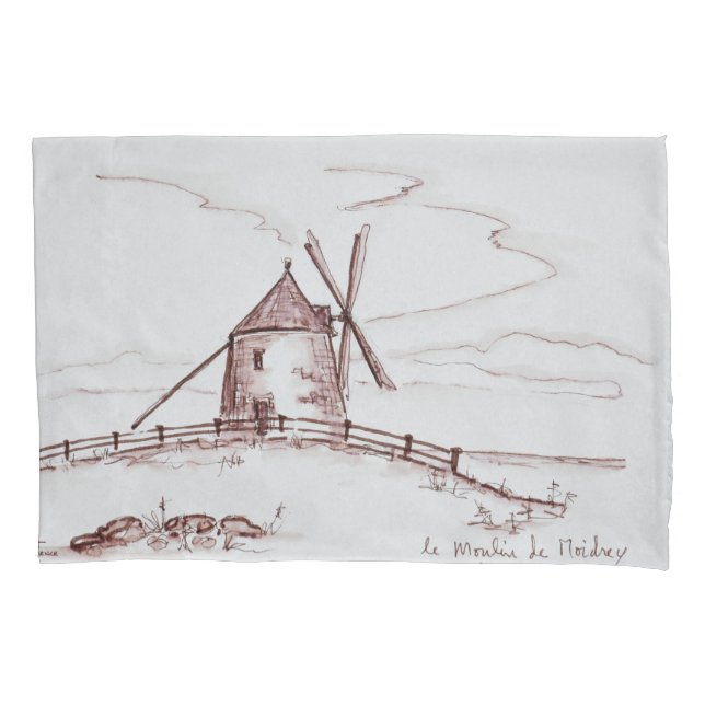 Le Moulin de Moidrey Windmill | Pontorson Pillowcase (Front-Left)