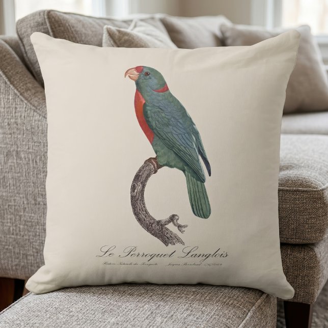 Le Perroquet Langlois  Cushion (Le Perroquet Langlois by Jacques Barraband. Throw Pillow)