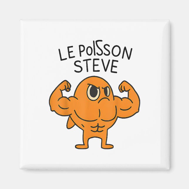 Le Poisson Steve Funny Muscular Fish Cartoon Magnet (Front)