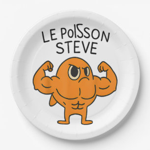 Le Poisson Steve Funny Muscular Fish Cartoon Paper Plate