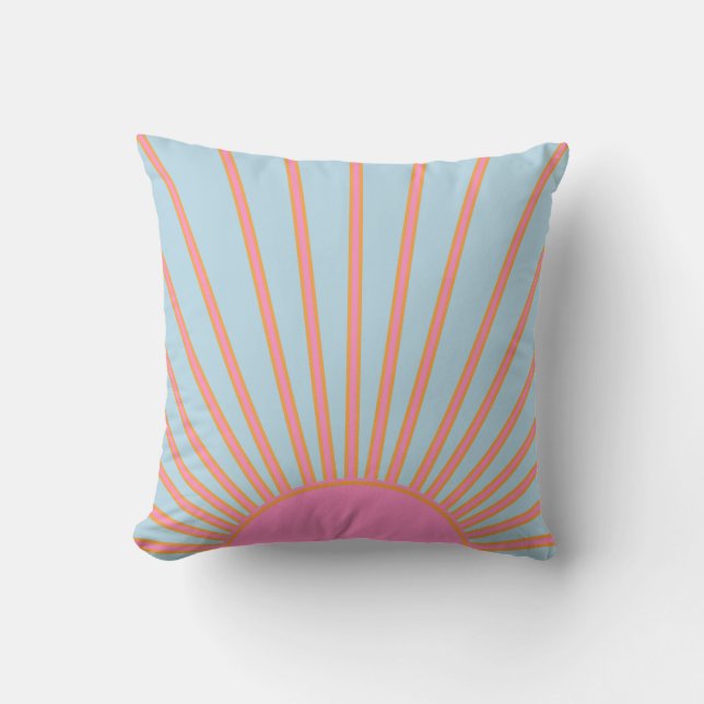 Le Soleil 02 Retro Sun Pink And Blue Sunshine Cushion (Front)