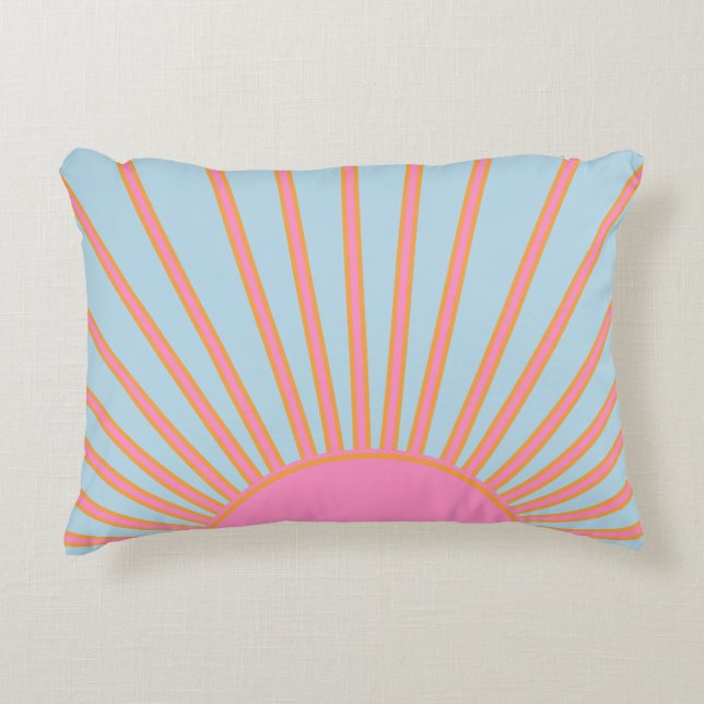 Le Soleil 02 Retro Sun Pink And Blue Sunshine Decorative Cushion (Front)