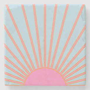 Le Soleil 02 Retro Sun Pink And Blue Sunshine Stone Coaster