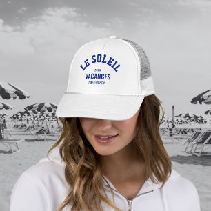 Le Soleil Vacances French Riviera Azure Blue Trucker Hat