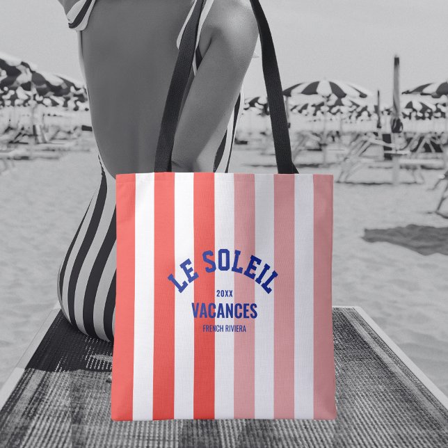 Le Soleil Vacances French Riviera Cabana Stripe Tote Bag (Creator Uploaded)