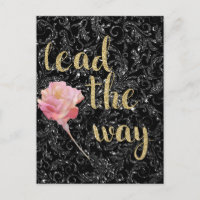 Lead they Way Black Silver Rose Postcard Designer