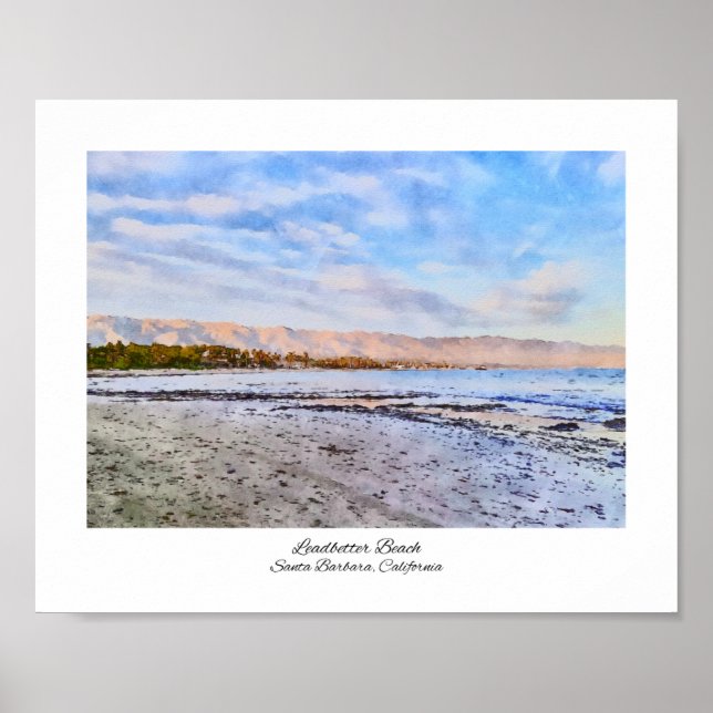Leadbetter Beach Sunset Santa Barbara Watercolor Poster (Front)
