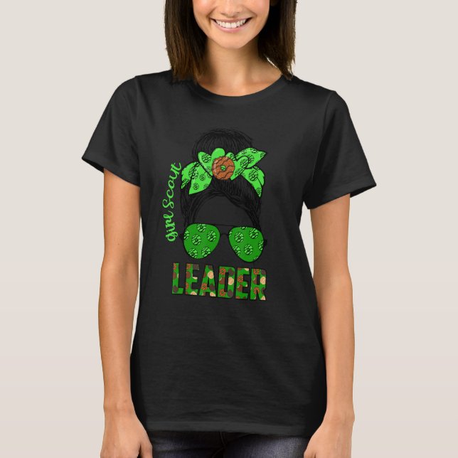 Leader Messy Bun Scout For Girls Cookie Season T-Shirt (Front)
