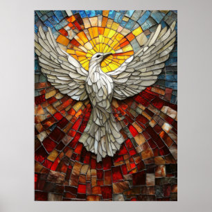 Leadlight Stained Glass White Dove World Peace Poster