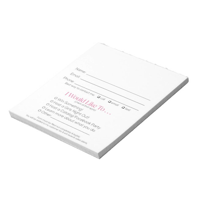 Leads Booking & Recruit Drawing Slip Pink Zebra Notepad (Rotated)