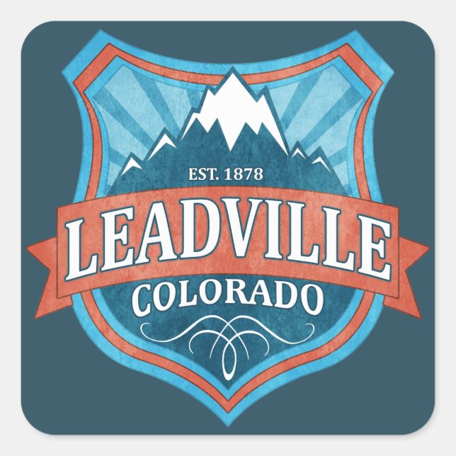 Leadville Colorado teal shield square stickers (Front)