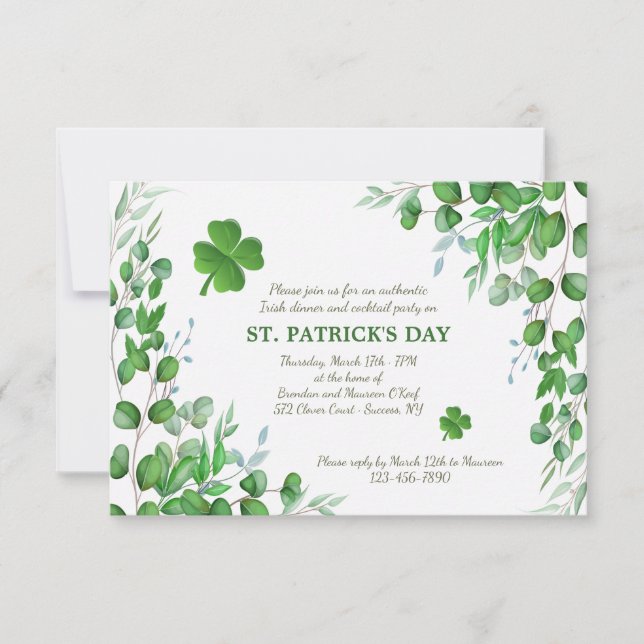 Leaf Accents St. Patrick's Day Invitation (Front)