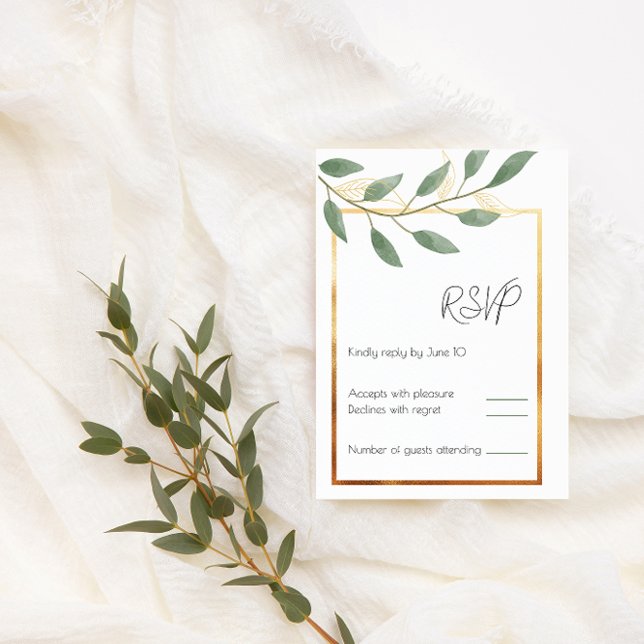 Leaf and Bronze Border, Minimalist  RSVP Card (Creator Uploaded)