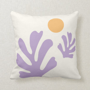 Leaf And Sun Cut Outs Abstract Shapes Yellow Lilac Cushion