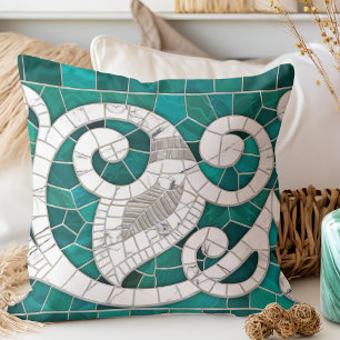Leaf and Swirl Marble Mosaic Art -  Cushion