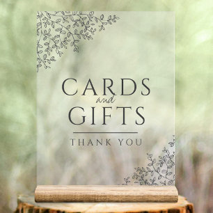 Leaf art wedding dark grey white cards and gifts acrylic sign