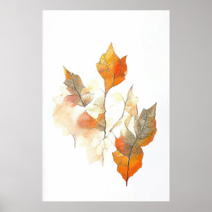 Leaf Autumn Season Nature Watercolor Art Painting Poster