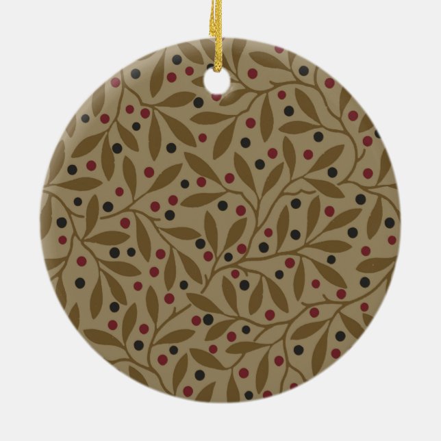 Leaf Berry Classic Colourful Pretty Pattern Art Ceramic Tree Decoration (Back)