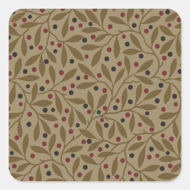 Leaf Berry Classic Colourful Pretty Pattern Art Square Sticker (Front)
