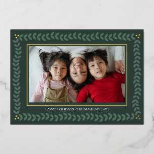 Leaf botanical frame holidays foil Christmas Card